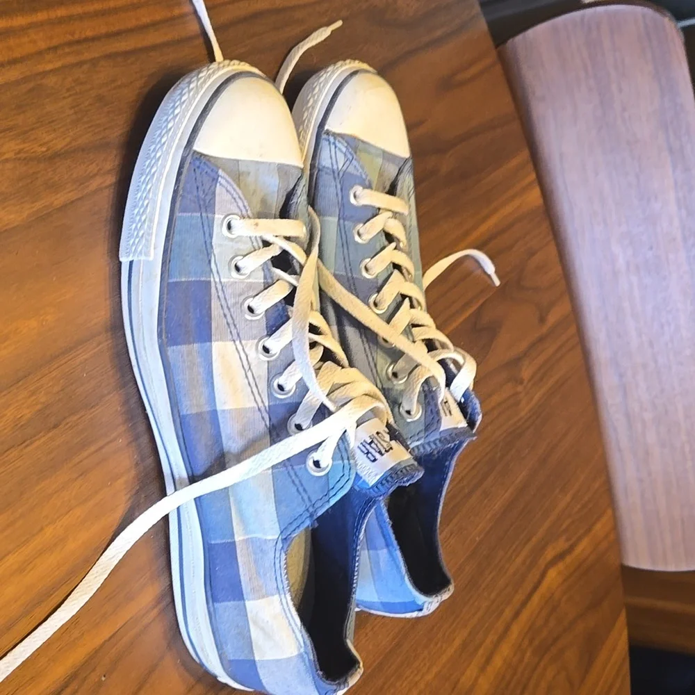 Converse Blue Plaid Athletic Shoes Mens Size 10 Womens Size 12 - Picture 4 of 7